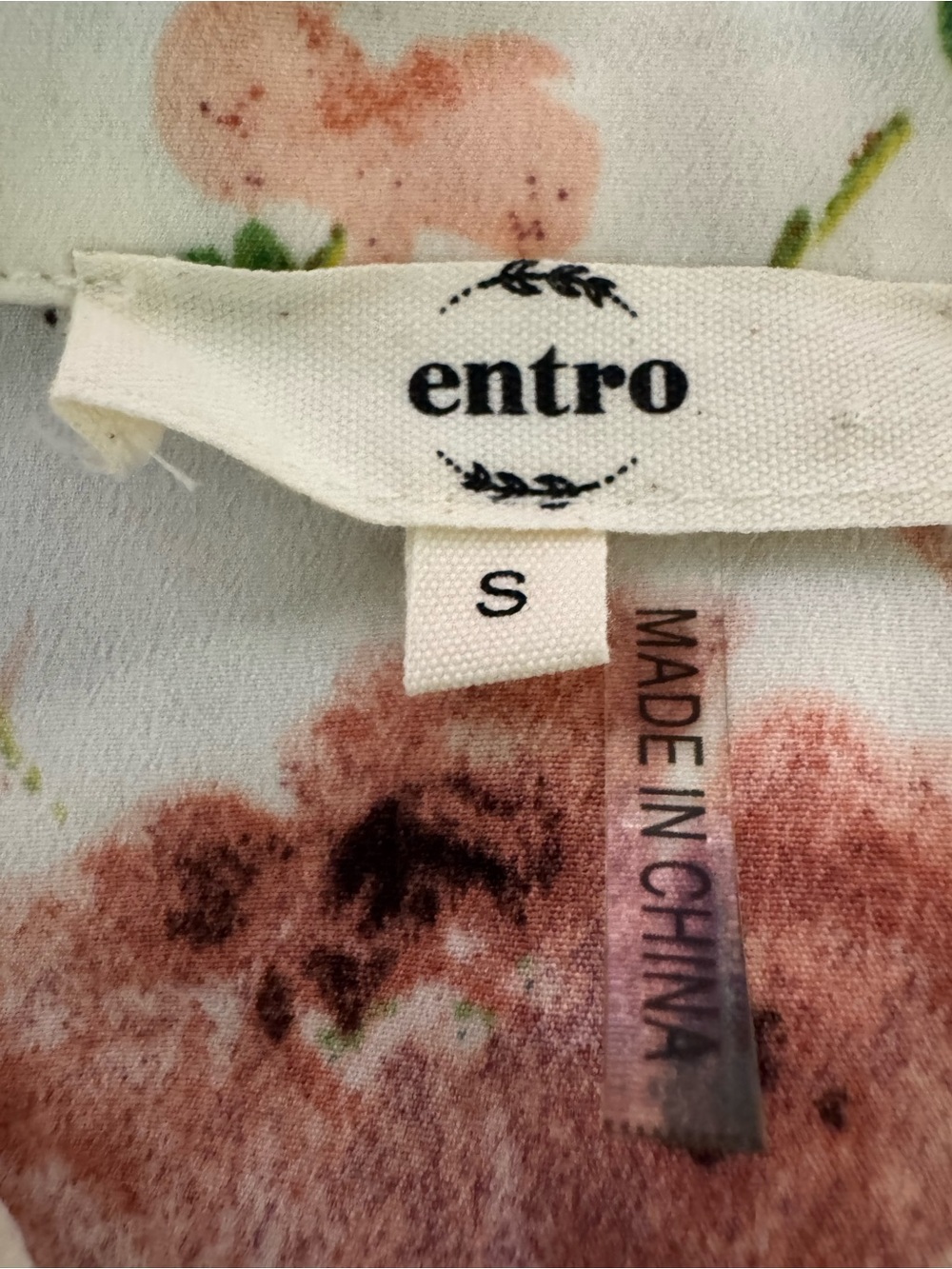 Entro Beige Floral ruffled Peter Pan Collar Babydoll Tiered Mini Dress Small - Picture 4 of 4